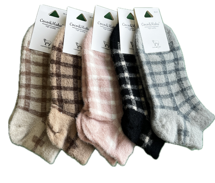 socks-1282 جوراب مچی موهر زنانه کوکو طرح راه راه چهارخونه رنگی