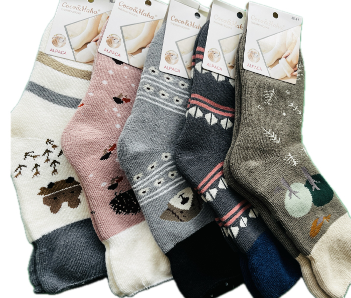 socks-1291 جوراب داخل حوله ای ساقدار زنانه کوکو طرح حیوانات متنوع