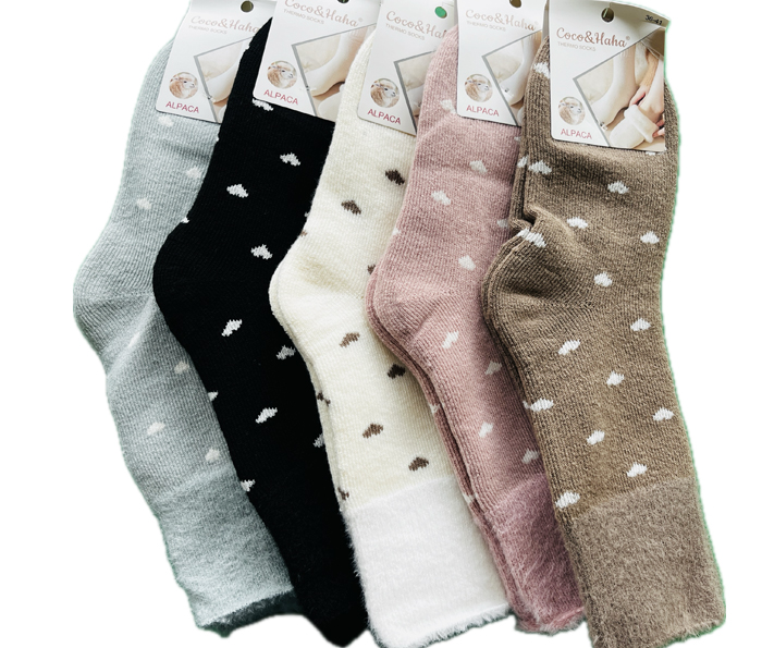 socks-1292 جوراب داخل حوله ای ساقدار زنانه کوکو طرح قلب رنگبندی