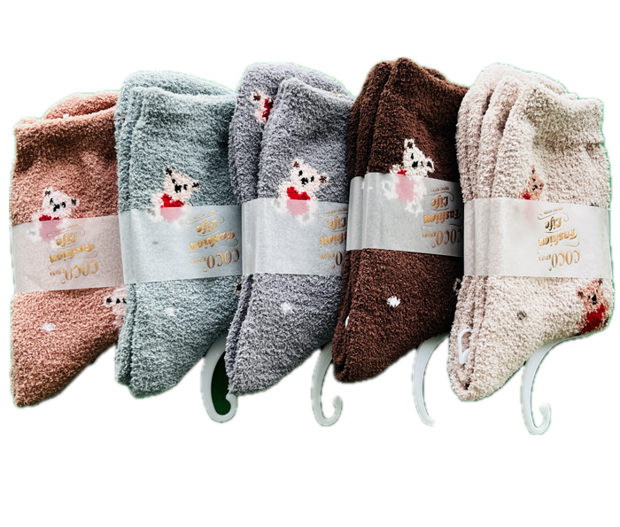 socks-1305 جوراب بوکله ای نیم ساق زنانه کوکو طرح خرس کوچک رنگبندی