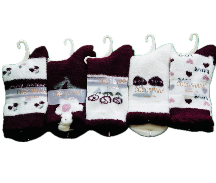 socks-1312 جوراب موهر نیم ساق زنانه برند کوکو طرح گل زرشکی و سفید
