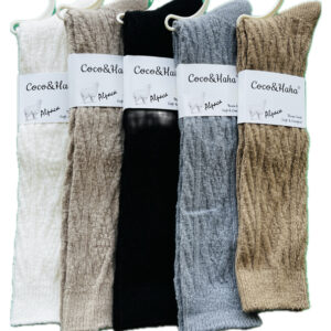 جوراب پشمی لاما زیرزانو زنانه کوکو رنگبندی طرح گیس بافت