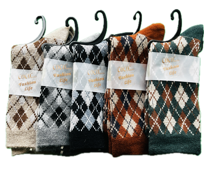 socks-1320 جوراب بافت ساقدار زنانه طرح لوزی رنگبندی