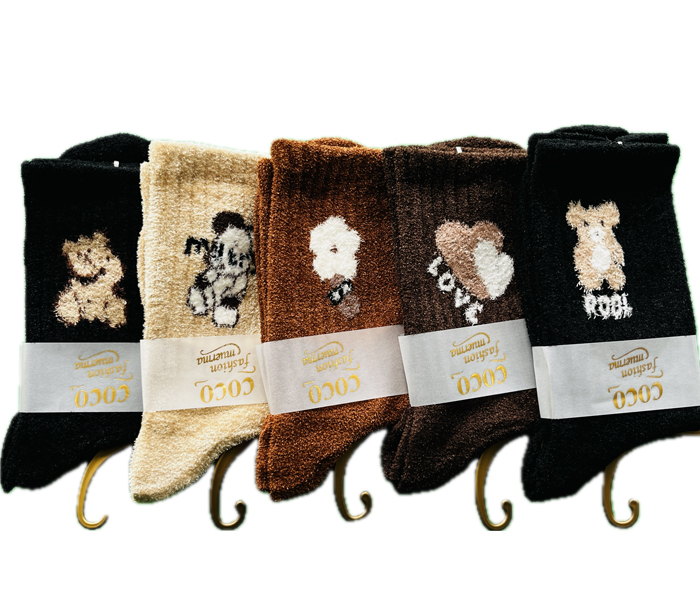 socks-1321 جوراب مودال اعلا ساقدار زنانه طرح های قلب و تدی رنگ تیره