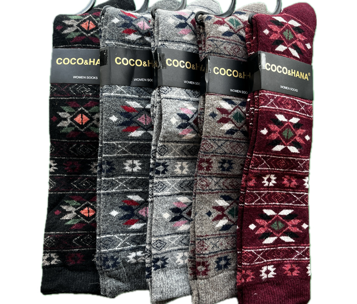 جوراب‌ پشمی زیرزانو زنانه طرح دار رنگ تیره