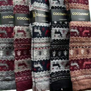 جوراب‌ پشمی زیرزانو زنانه طرح سنتی و گوزن رنگبندی